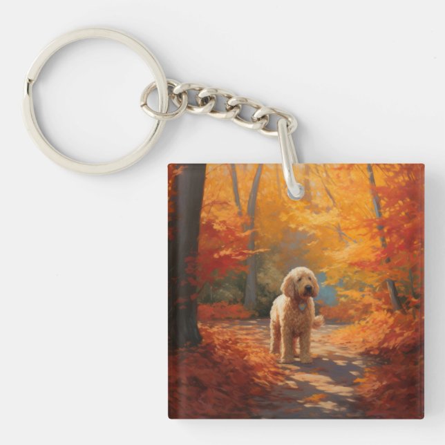 Goldendoodle im Herbst Leaves Fall Inspiriert Schlüsselanhänger (Vorderseite)