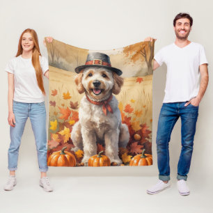Goldendoodle im Herbstlaub Thanksgiving Kunst Fleecedecke