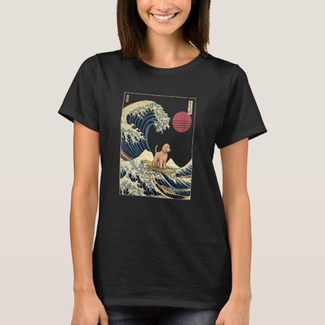Goldendoodle Japanisch Kanagawa Wave Surf Dog T-Shirt (Vorderseite)
