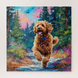 Goldendoodle läuft im Wald Puzzle