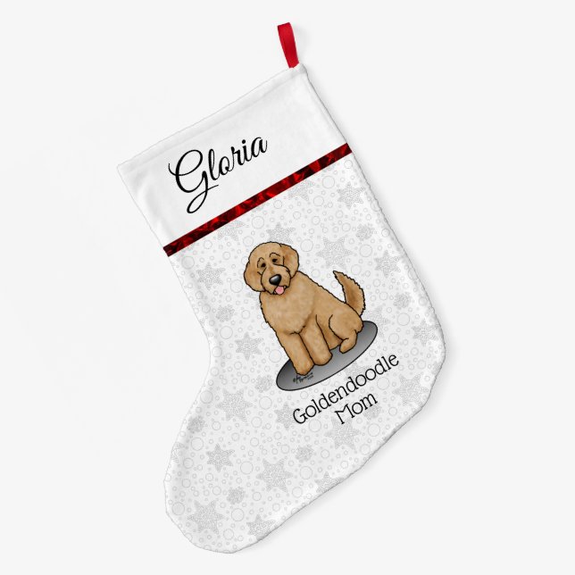 Goldendoodle-Mama Doodle-Mama (goldrot) Hundemutte Großer Weihnachtsstrumpf (Rückseite (Hängend))