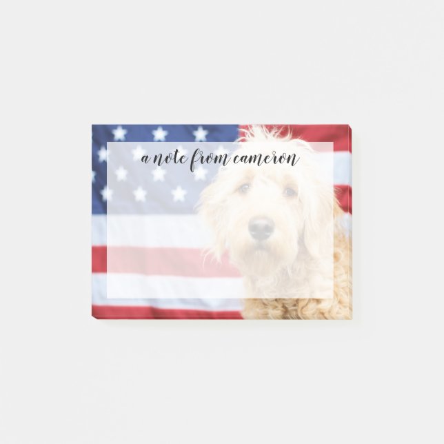 Goldendoodle mit amerikanischer Flagge Post-it Klebezettel (Vorderseite)