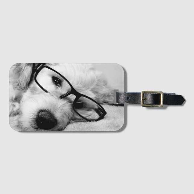 Goldendoodle mit Brille Gepäckanhänger (Vorderseite (Horizontal))