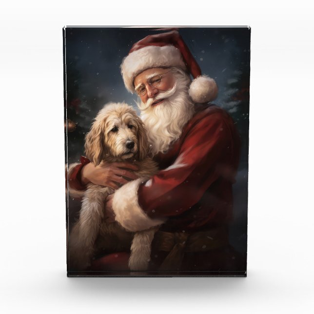 Goldendoodle mit dem Weihnachtsmann Weihnachten Fotoblock (Vorderseite)