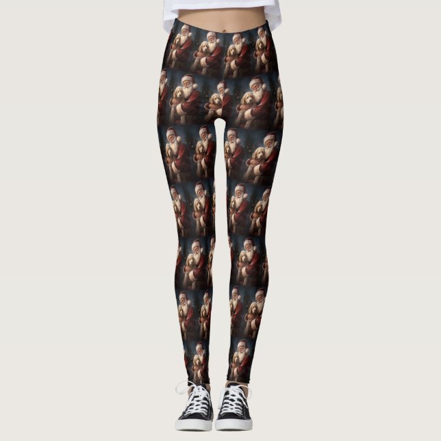 Goldendoodle mit dem Weihnachtsmann Weihnachten Leggings (Vorderseite)