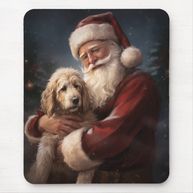 Goldendoodle mit dem Weihnachtsmann Weihnachten Mousepad (Vorne)