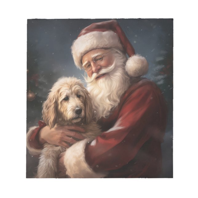 Goldendoodle mit dem Weihnachtsmann Weihnachten Notizblock (Vorderseite)