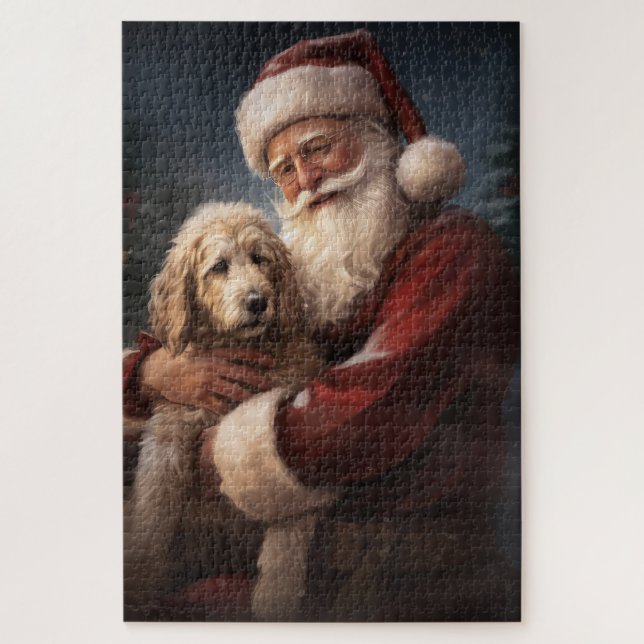 Goldendoodle mit dem Weihnachtsmann Weihnachten Puzzle (Vertikal)