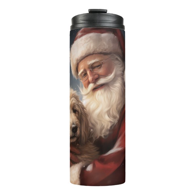 Goldendoodle mit dem Weihnachtsmann Weihnachten Thermosbecher (Vorderseite)