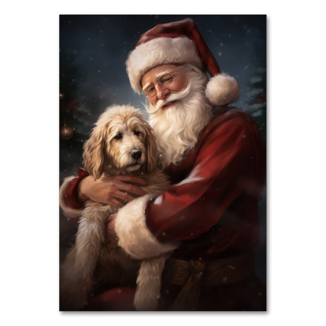 Goldendoodle mit dem Weihnachtsmann Weihnachten Tischnummer (Vorderseite)