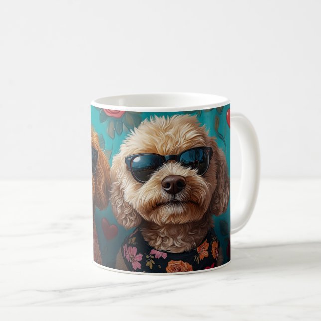 Goldendoodle mit Herz-Rose Valentinstag Kaffeetasse (VorderseiteRechts)