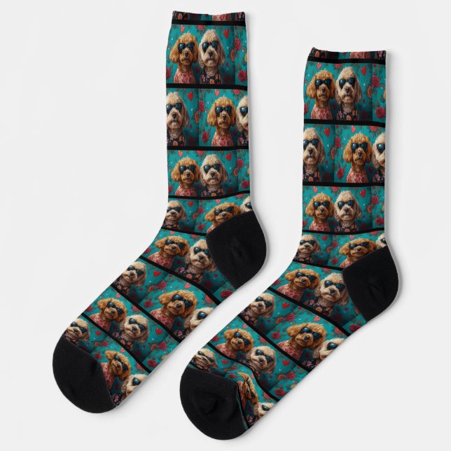 Goldendoodle mit Herz-Rose Valentinstag Socken (Linkes Detail)