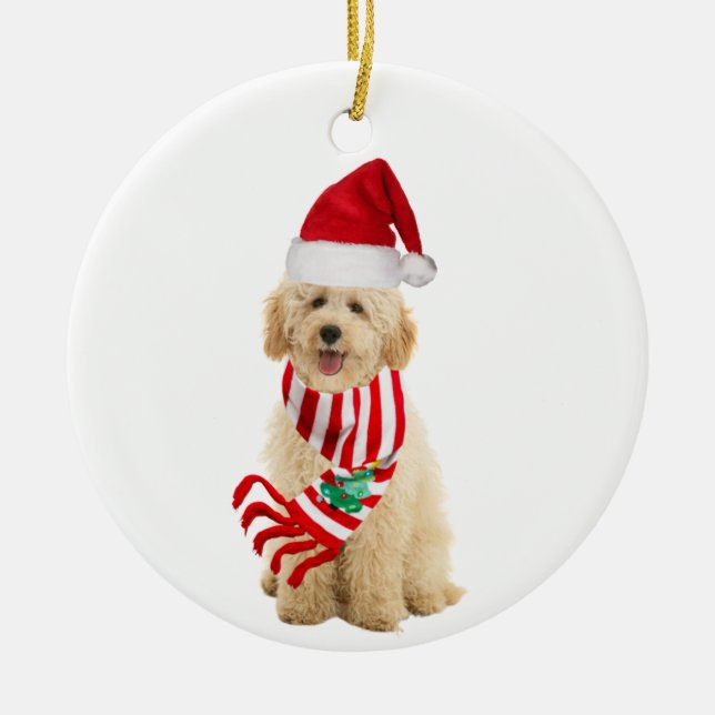 Goldendoodle mit Hutschuh Weihnachten Keramik Ornament (Vorne)