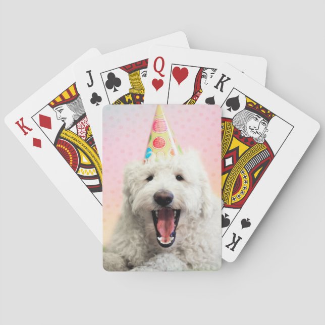 Goldendoodle mit Party-Hut Spielkarten (Rückseite)