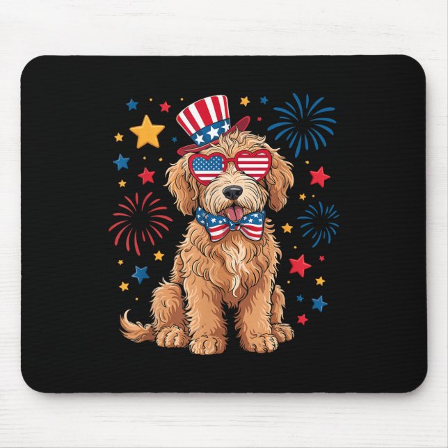Goldendoodle Patriotisch 4. Juli Golden Doodle D Mousepad (Vorne)