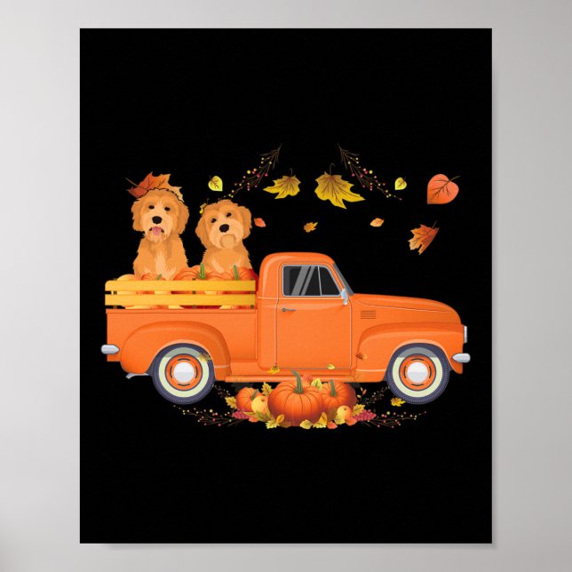 Goldendoodle Pumpkin Truck Fall Leaf Erntedank Poster (Vorne)