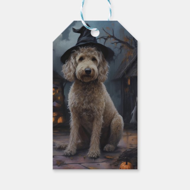 Goldendoodle Pumpkins Halloween Beängstigend Geschenkanhänger (Vorderseite)