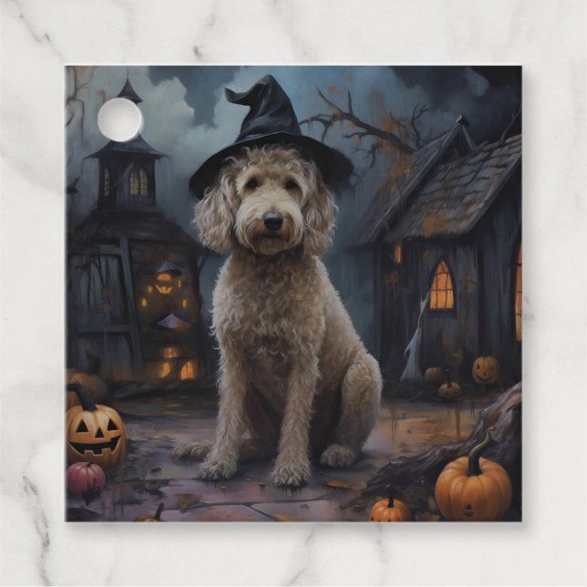Goldendoodle Pumpkins Halloween Beängstigend Geschenkanhänger (Vorderseite)