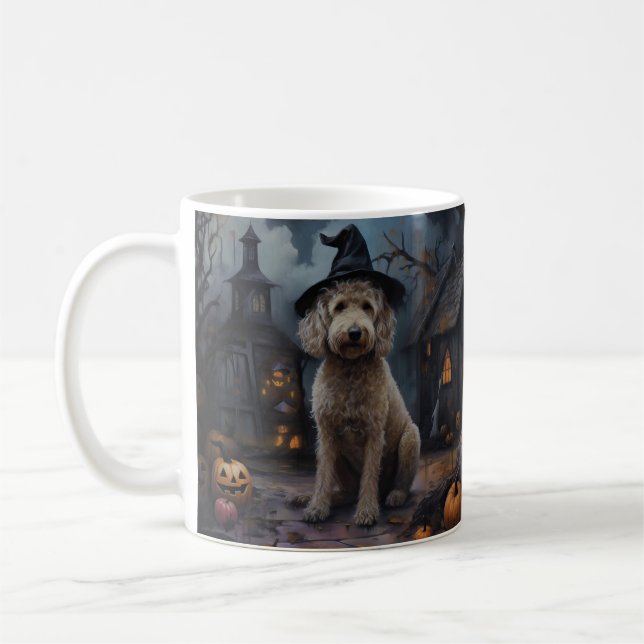Goldendoodle Pumpkins Halloween Beängstigend Kaffeetasse (Links)
