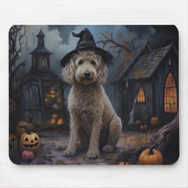 Goldendoodle Pumpkins Halloween Beängstigend Mousepad (Vorne)