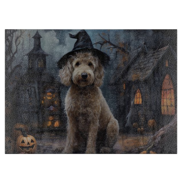 Goldendoodle Pumpkins Halloween Beängstigend Schneidebrett (Vorderseite)