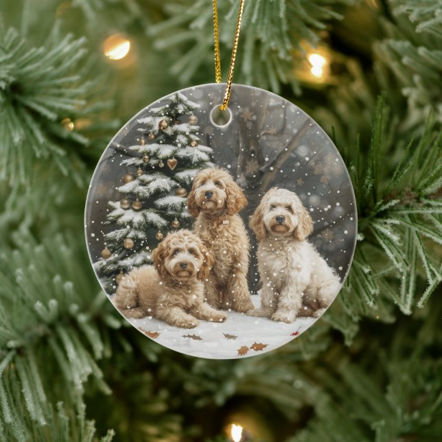 Goldendoodle Puppy Hunde Keramik Ornament (Baum)