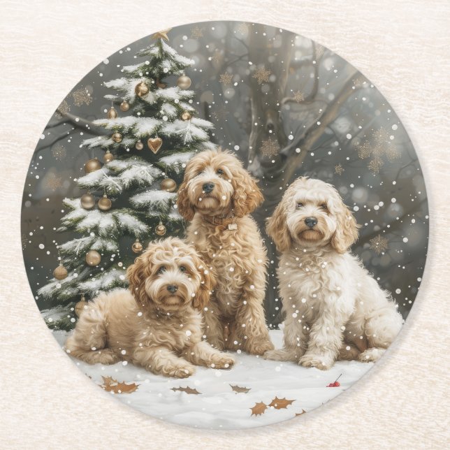 Goldendoodle Puppy Hunde Runder Pappuntersetzer (Vorderseite)
