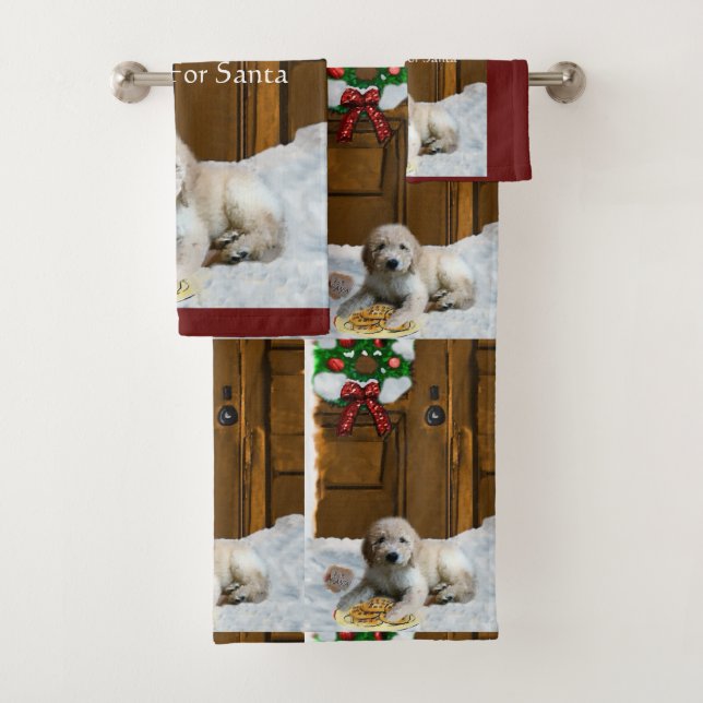 Goldendoodle Puppy Weihnachten Badhandtuch Set (Insitu)