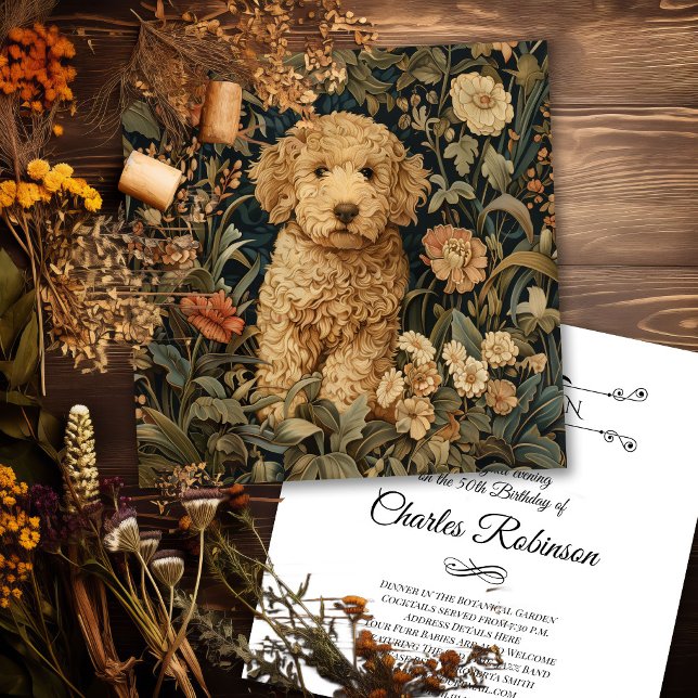 Goldendoodle Puppy William Morris Style Party Dankeskarte (Von Creator hochgeladen)