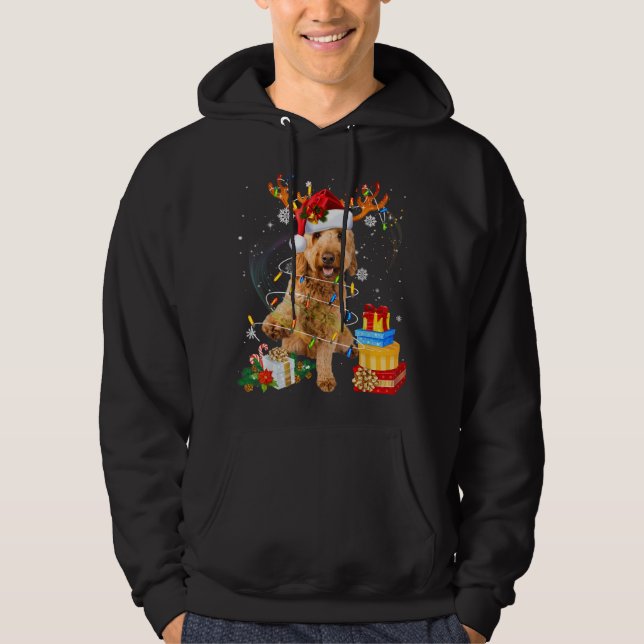 Goldendoodle Rentier Weihnachtsleuchten Hundehund  Hoodie (Vorderseite)