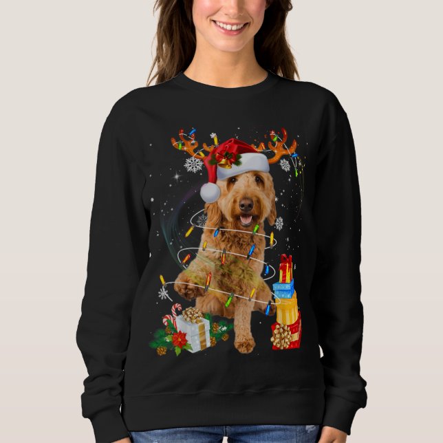 Goldendoodle Rentier Weihnachtsleuchten Hundehund  Sweatshirt (Vorderseite)