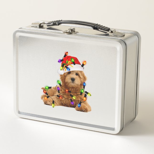 Goldendoodle Santa Dog Metall Brotdose (Vorderseite)