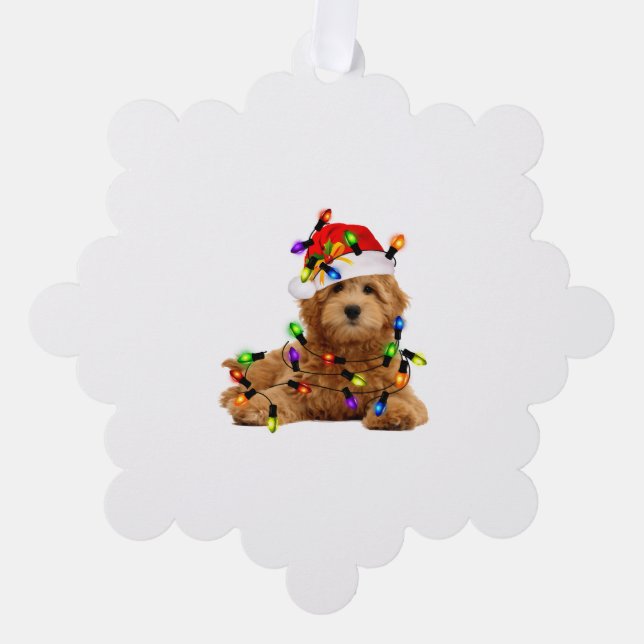 Goldendoodle Santa Dog Ornament Karte (Vorderseite)