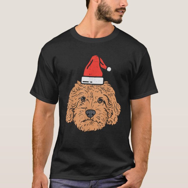 Goldendoodle Santa Hat Christmas Animal Pet Dog Lo T-Shirt (Vorderseite)
