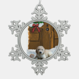 Goldendoodle Schneeflocken Zinn-Ornament