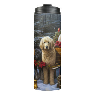Goldendoodle Schneeschlitten Weihnachtsdekoration Thermosbecher
