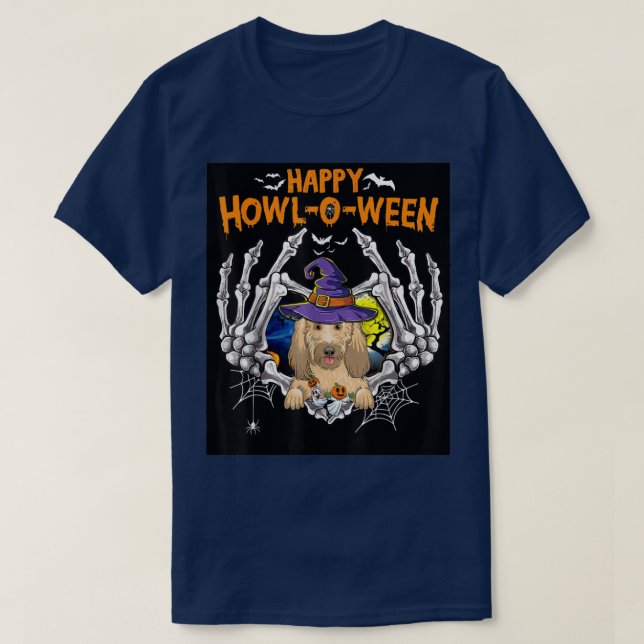 Goldendoodle Skeleton Herzklopfen Happy HowlOWeen  T-Shirt (Design vorne)
