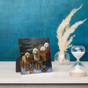 Goldendoodle Snowy Sleigh Weihnachtsdekor Fotoplatte