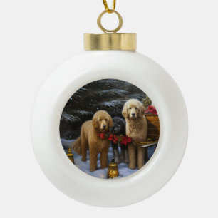 Goldendoodle Snowy Sleigh Weihnachtsdekor Keramik Kugel-Ornament