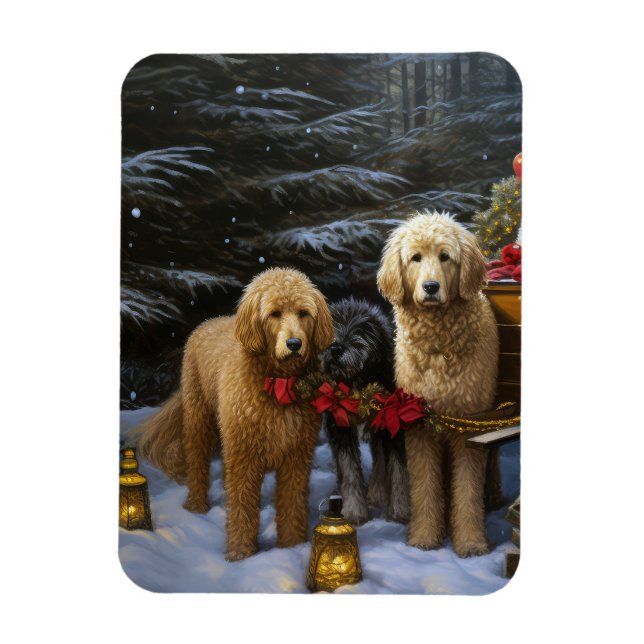 Goldendoodle Snowy Sleigh Weihnachtsdekor Magnet (Vertikal)