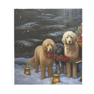 Goldendoodle Snowy Sleigh Weihnachtsdekor Notizblock