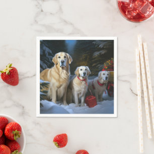 Goldendoodle Snowy Sleigh Weihnachtsdekor Serviette