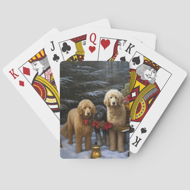 Goldendoodle Snowy Sleigh Weihnachtsdekor Spielkarten (Rückseite)