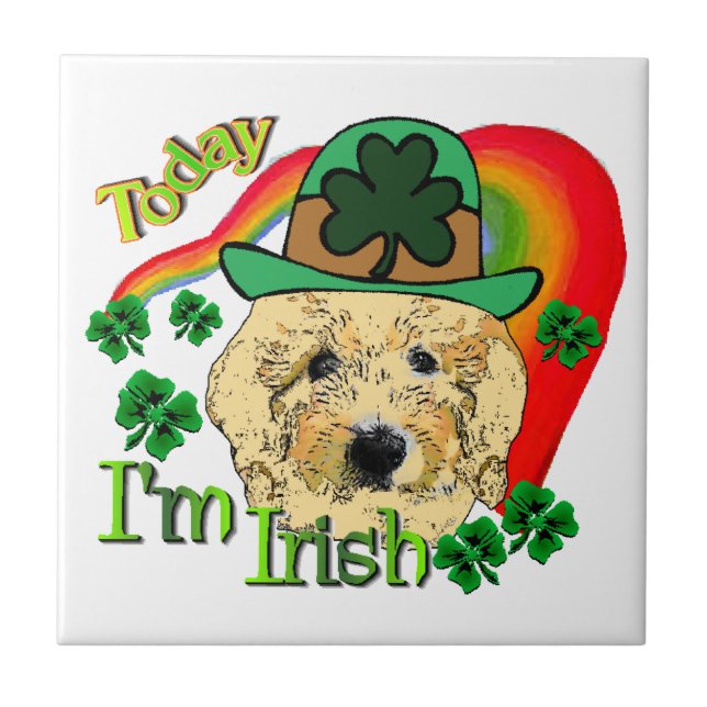 Goldendoodle St Patricks Day Fliese (Vorderseite)
