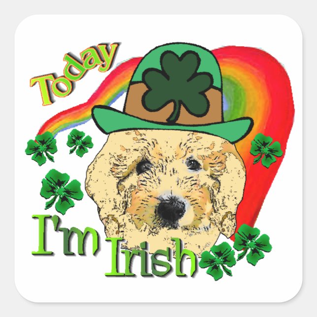 Goldendoodle St Patricks Day Quadratischer Aufkleber (Vorderseite)