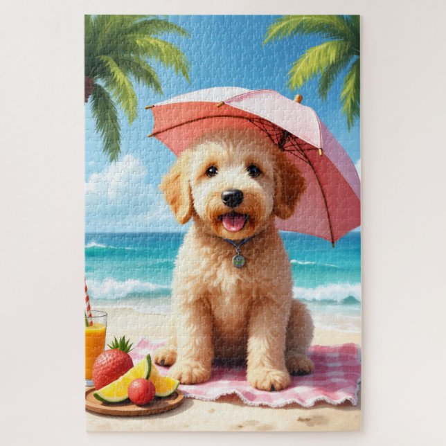 Goldendoodle Strandentspannungsszene Puzzle (Vertikal)