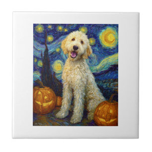Goldendoodle Süßer Hund Halloween Jack O Lantern K Fliese