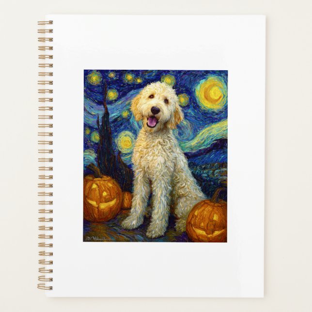 Goldendoodle Süßer Hund Halloween Jack O Lantern K Planer (Vorderseite)