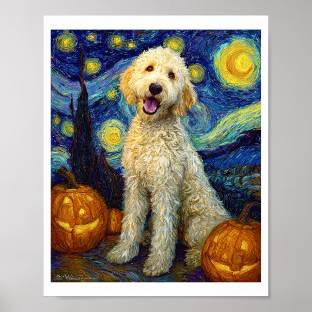 Goldendoodle Süßer Hund Halloween Jack O Lantern K Poster (Vorne)