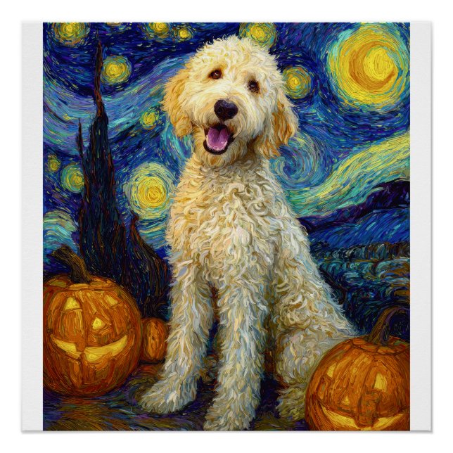 Goldendoodle Süßer Hund Halloween Jack O Lantern K Poster (Vorderseite)